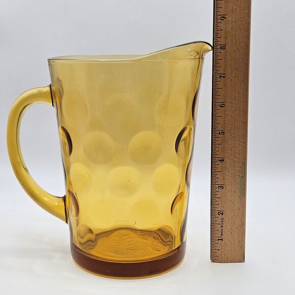 Hazel Atlas Pitcher El Dorado Amber Yellow Gold Coin Dot Glass Pitcher Carafe - Picture 9 of 13